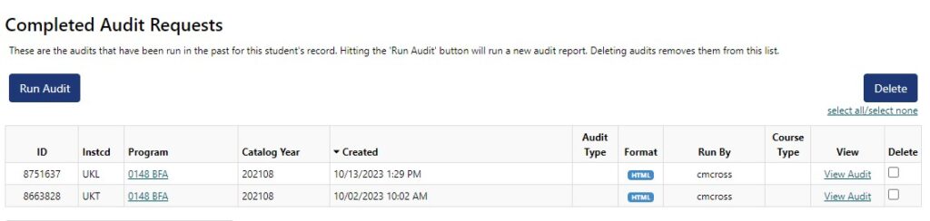 Completed Audits Page